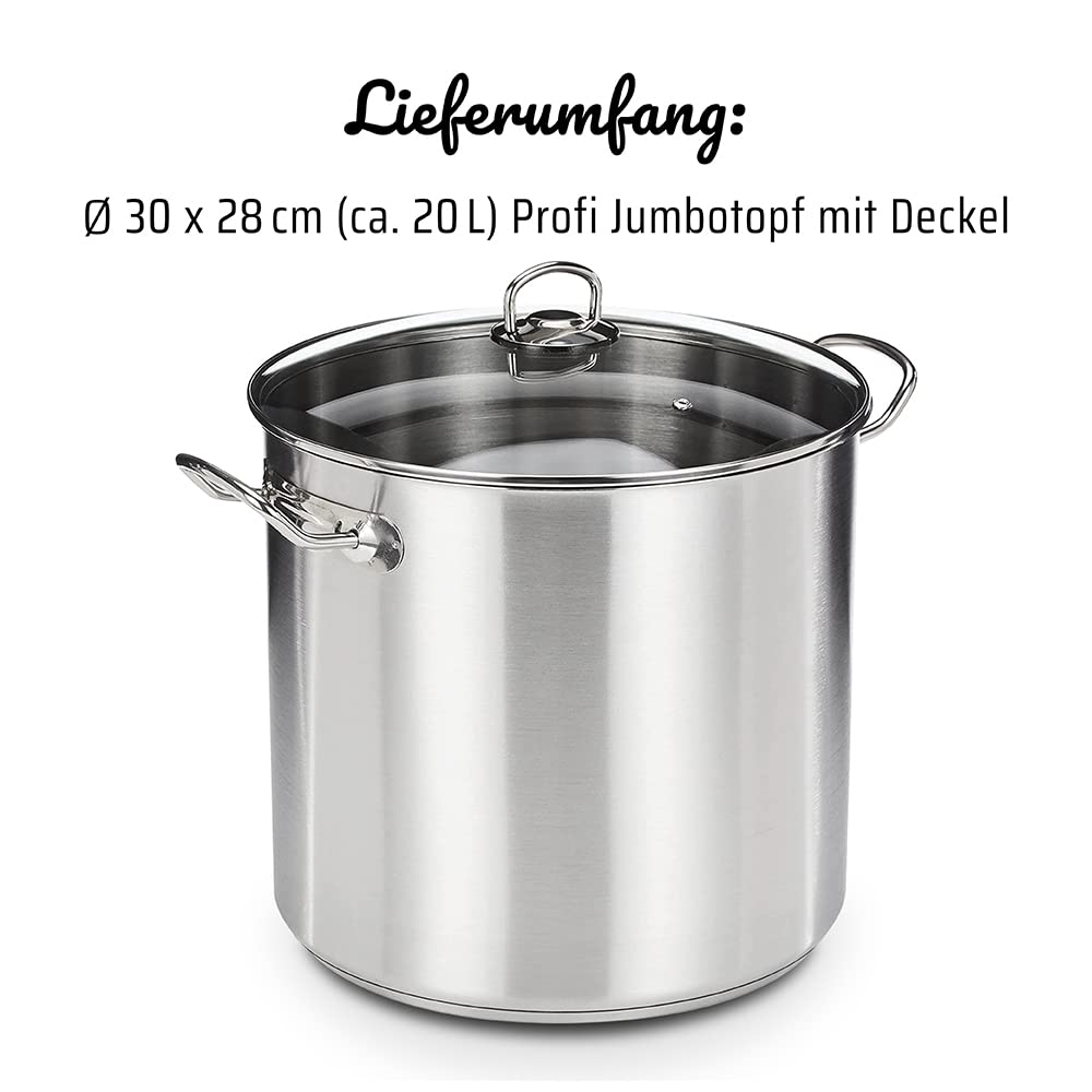 GSW Edelstahl-Großtopf 20 Liter mit Glasdeckel – Ø 30 cm