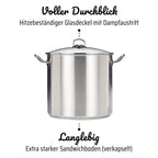 GSW Edelstahl-Großtopf 20 Liter mit Glasdeckel – Ø 30 cm