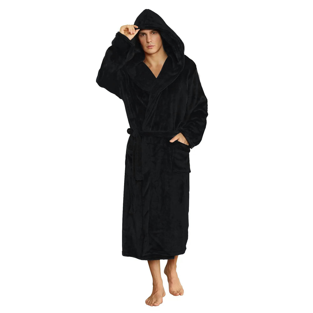 Herren-Fleece-Bademantel mit Kapuze – flauschig, lang, warm