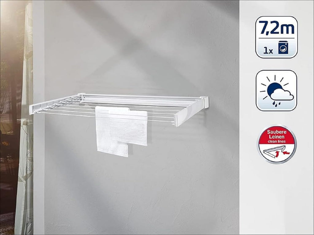 Leifheit Wandtrockner Telegant 72 Protect – 7,2 m Leine, innen & außen