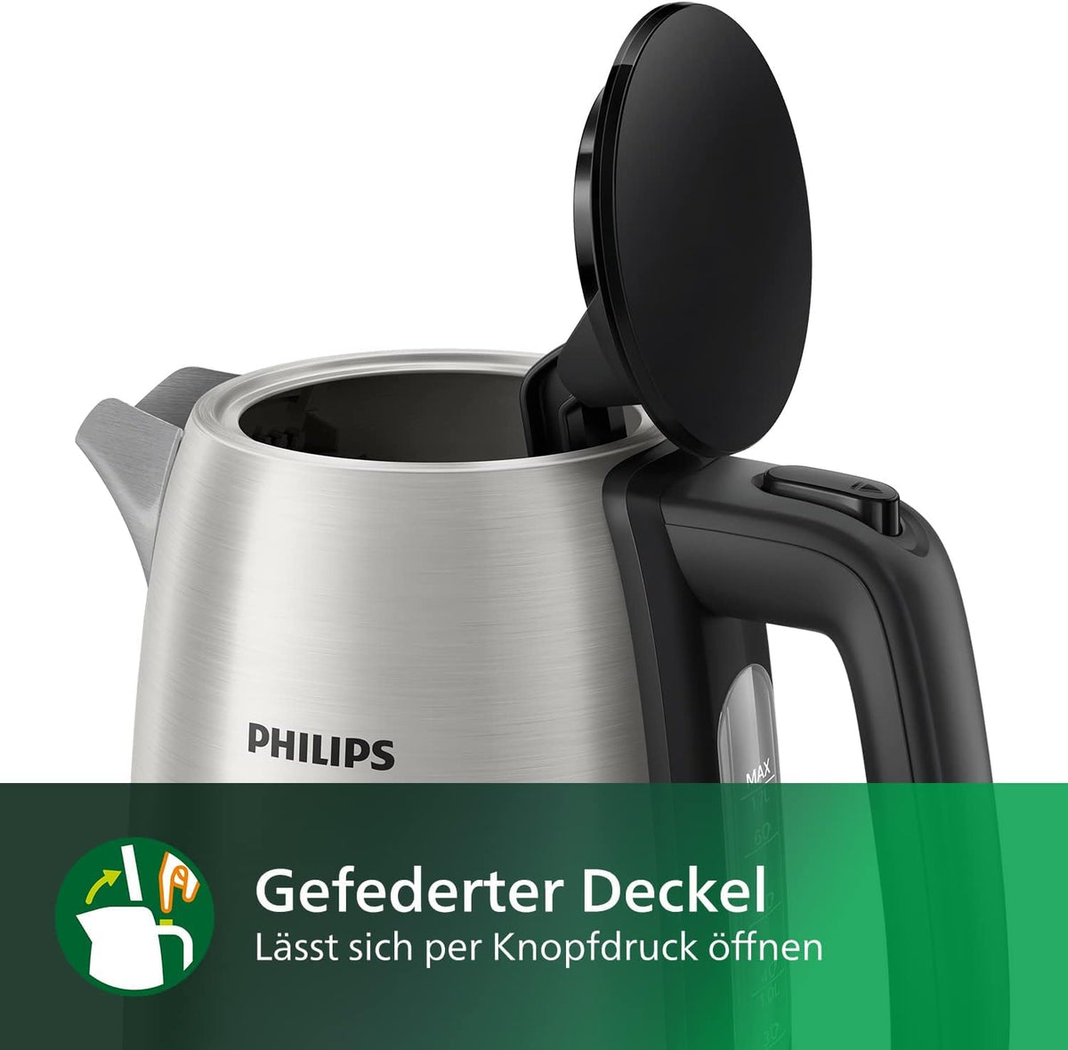 Philips Wasserkocher HD9350 – 1,7 L, 2200 W, Edelstahl