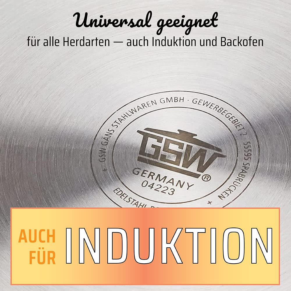 GSW Edelstahl-Großtopf 20 Liter mit Glasdeckel – Ø 30 cm