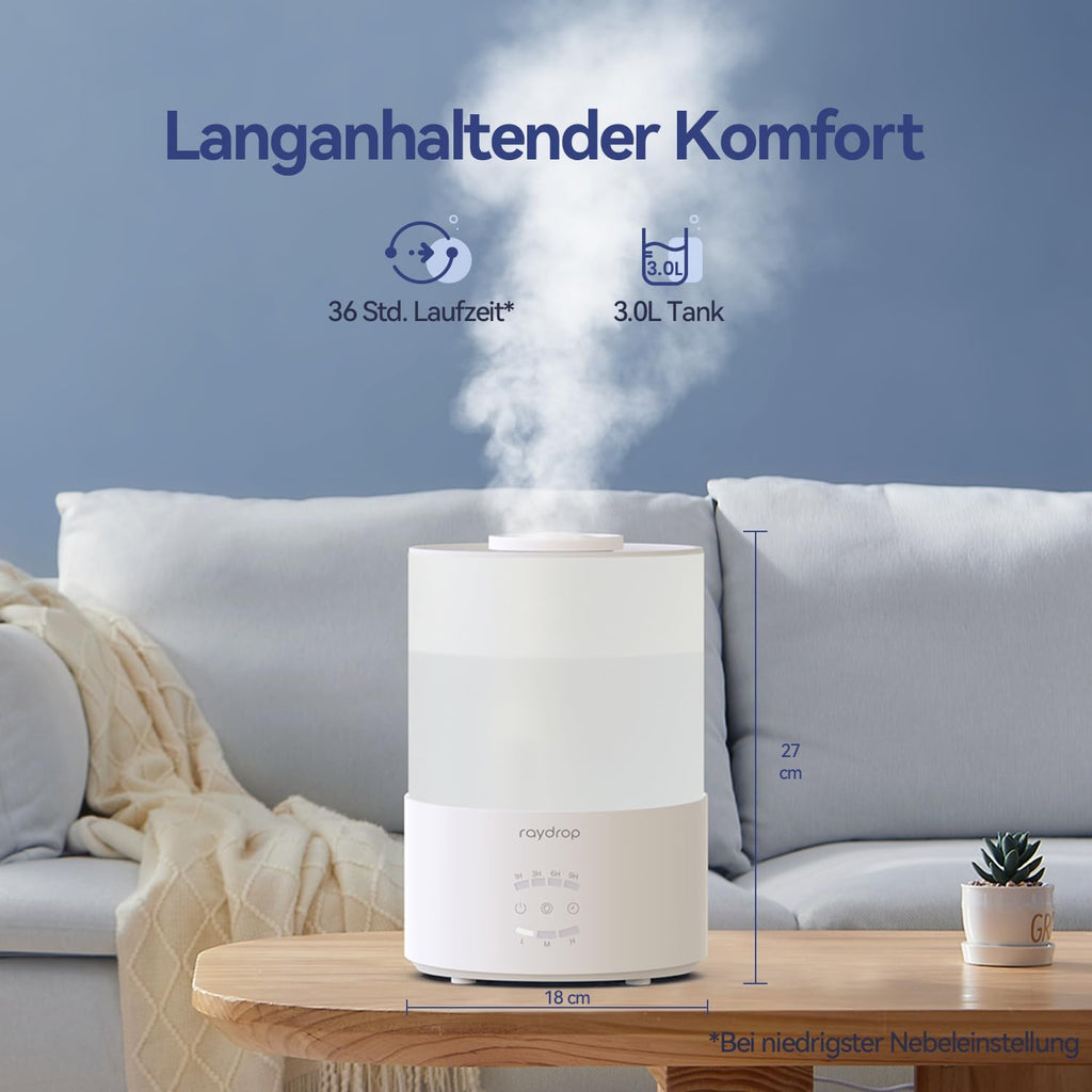 Luftbefeuchter 3 L mit Top-Fill – Aroma-Diffuser, Timer, flüsterleise