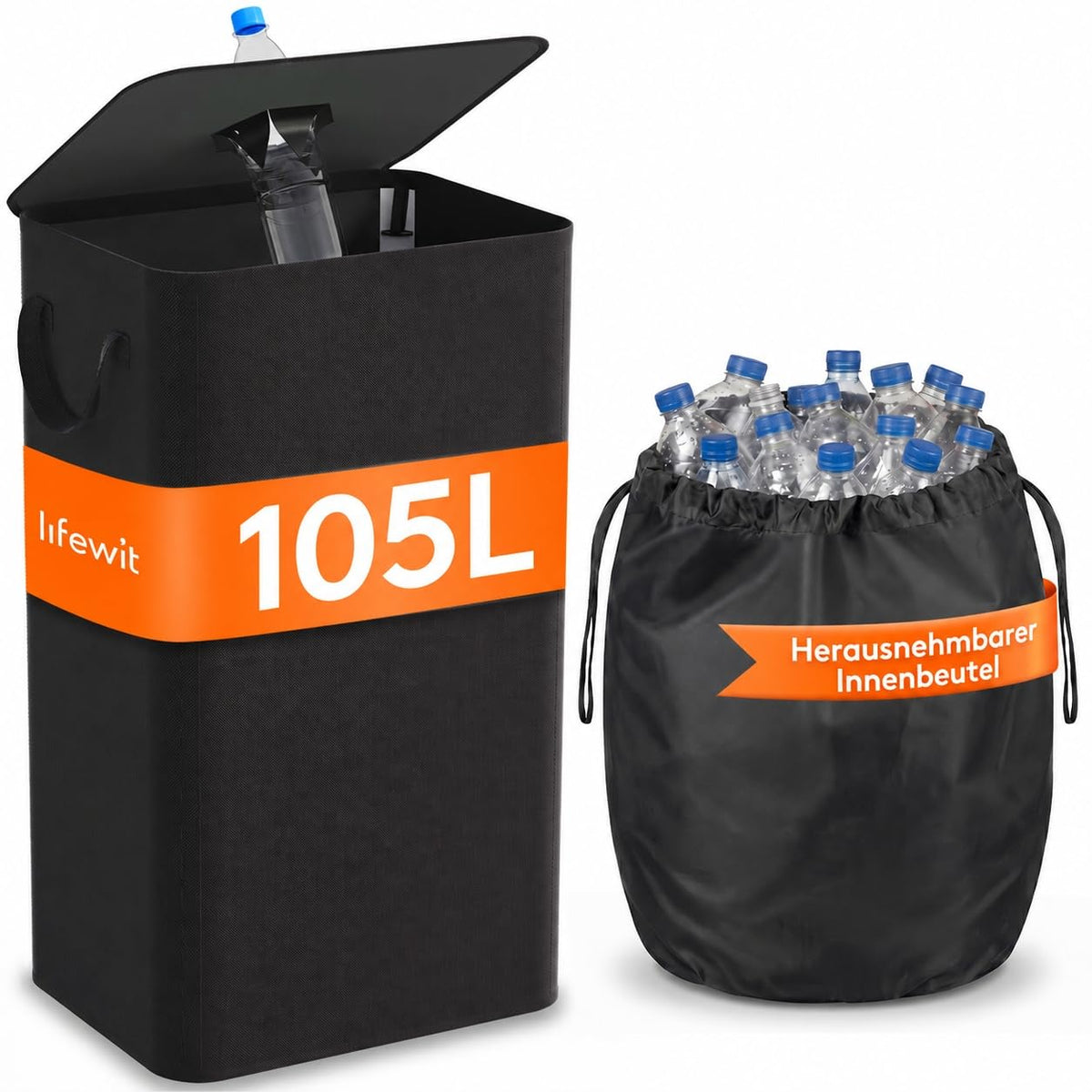Pfandflaschen-Sammler mit Deckel – 105 L, waschbarer Innenbeutel