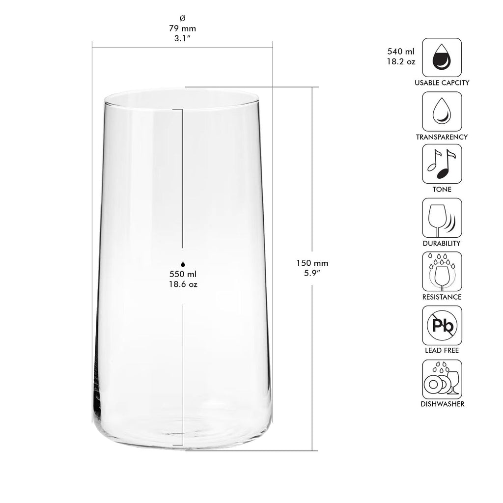 Krosno Longdrinkgläser 6er-Set – 550 ml, Kristallglas