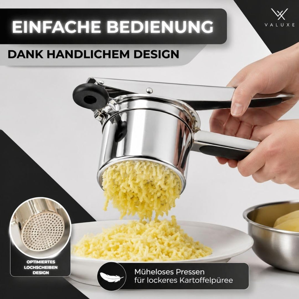 Kartoffelpresse aus Edelstahl – mit 3 Lochscheiben