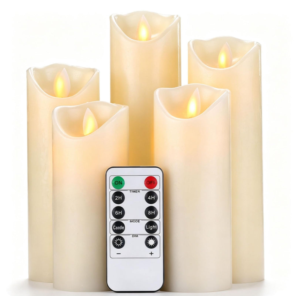 LED Kerzen flackernd aus Echtwachs – 5er Set mit Fernbedienung