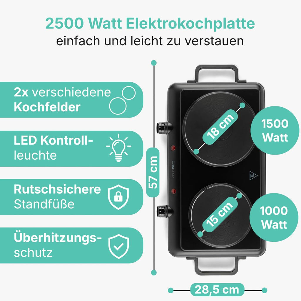 Clatronic Doppelkochplatte DKP 3583 – 1500 W + 1000 W