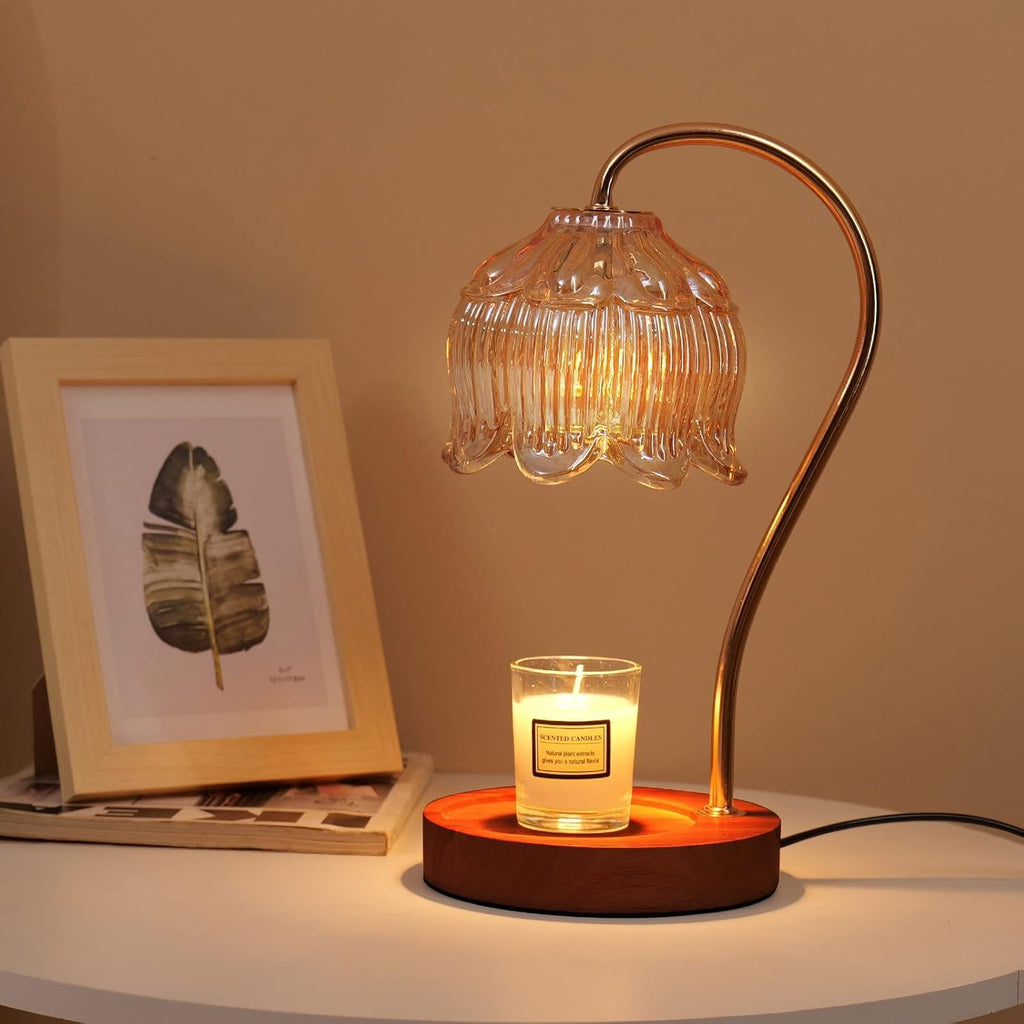 Kerzenwärmer-Lampe mit Dimmer & Timer – Duftkerzen ohne Flamme, Walnuss