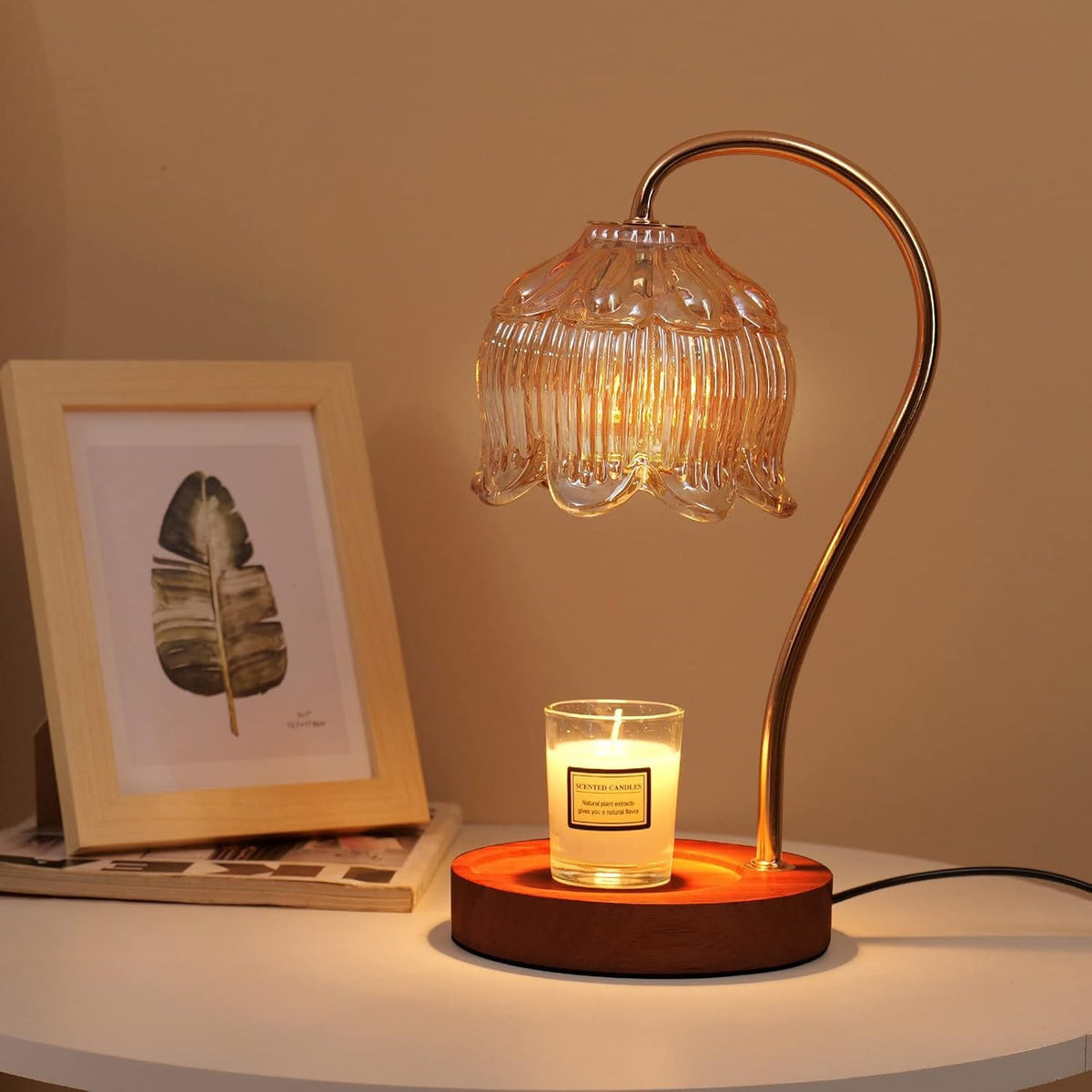 Kerzenwärmer-Lampe mit Dimmer & Timer – Duftkerzen ohne Flamme, Walnuss
