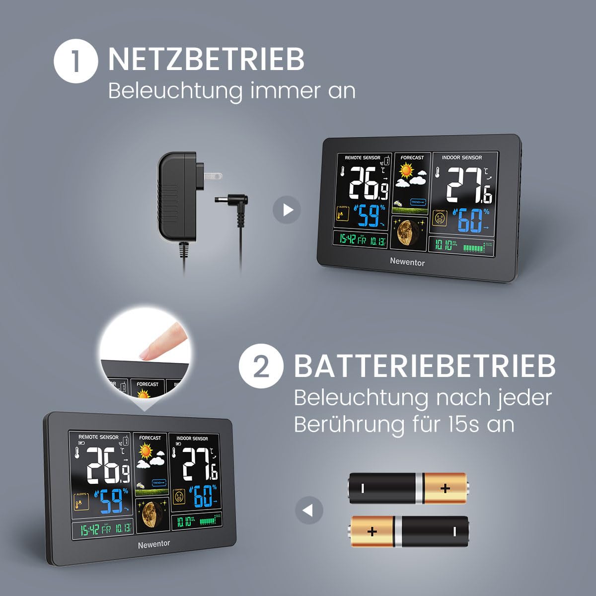 Funk-Wetterstation mit Farbdisplay & Außensensor