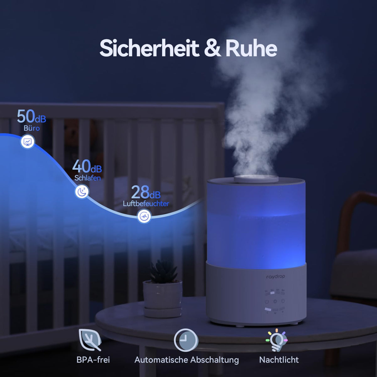 Luftbefeuchter 3 L mit Top-Fill – Aroma-Diffuser, Timer, flüsterleise