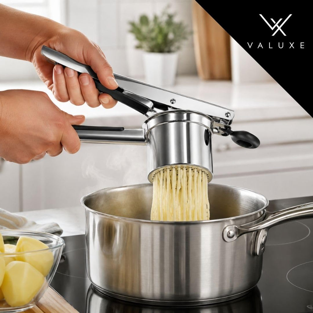 Kartoffelpresse aus Edelstahl – mit 3 Lochscheiben