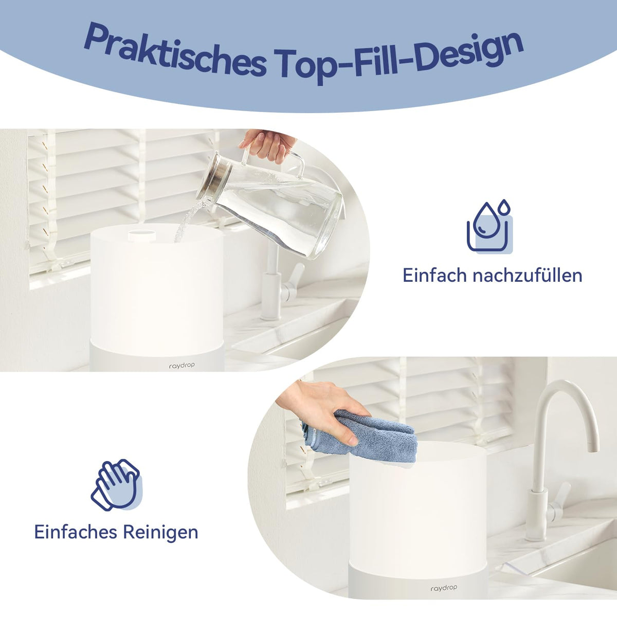 Luftbefeuchter 3 L mit Top-Fill – Aroma-Diffuser, Timer, flüsterleise
