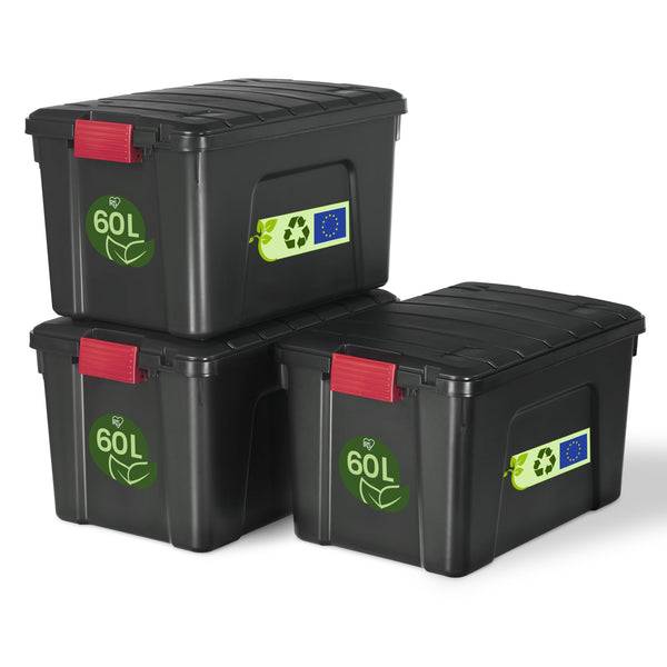 Iris Ohyama Aufbewahrungsboxen 60 L – 3er-Set mit Deckel & Clips
