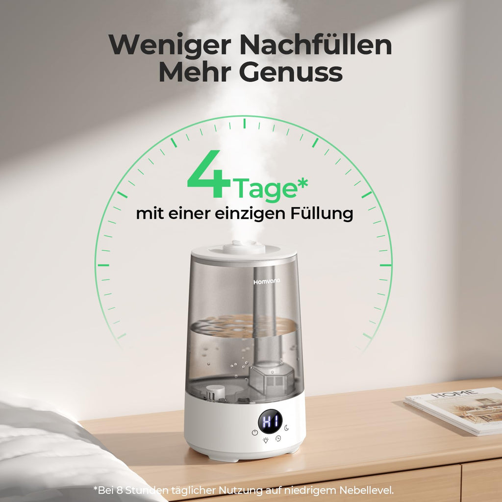 Homvana Luftbefeuchter mit Top-Fill – 3-in-1 mit Aroma & Nachtlicht