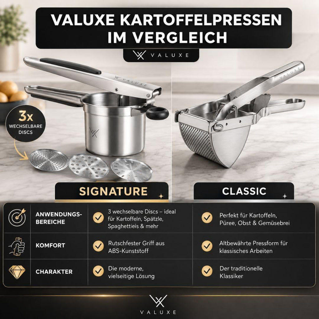 Kartoffelpresse aus Edelstahl – mit 3 Lochscheiben