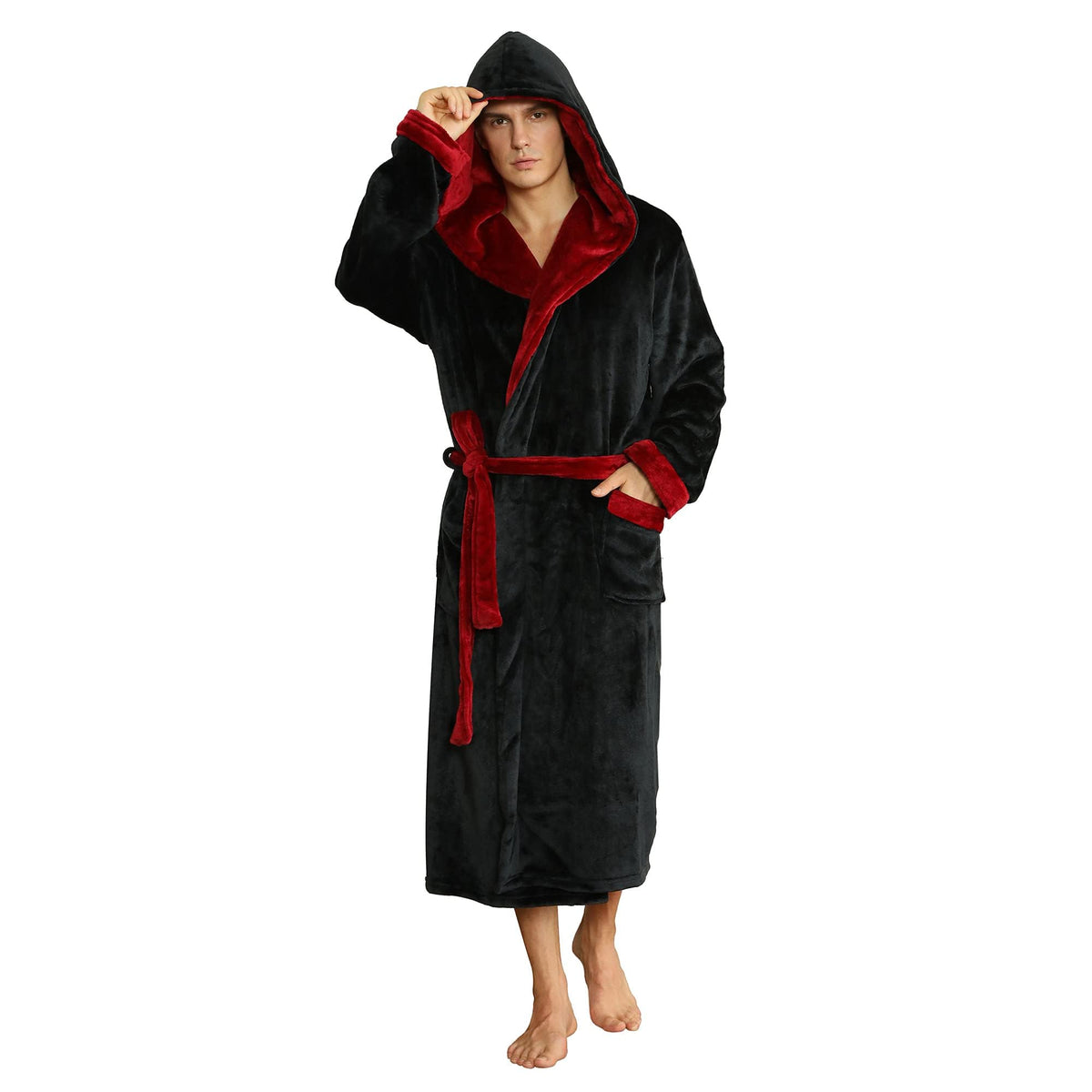Herren-Fleece-Bademantel mit Kapuze – flauschig, lang, warm