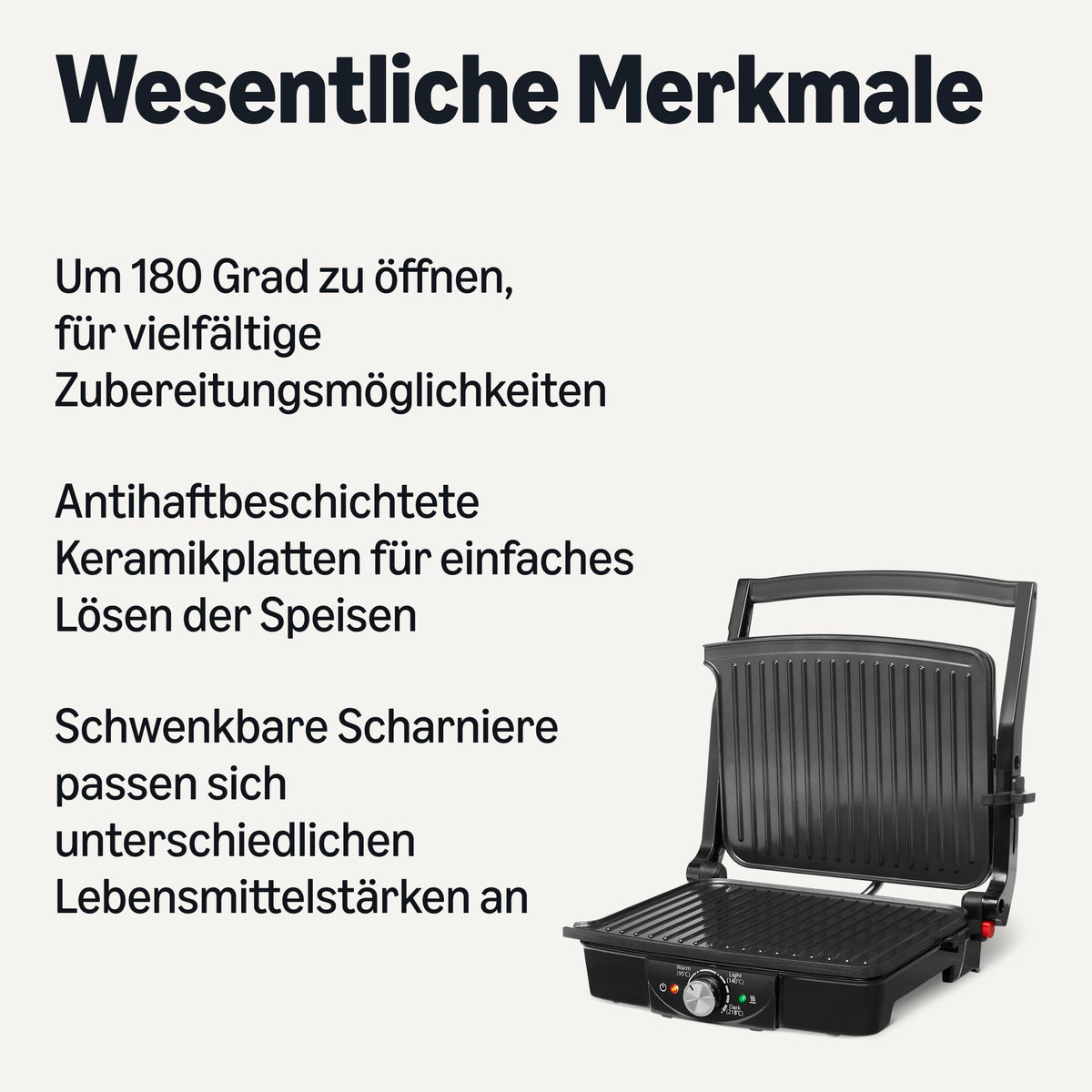 Elektrischer Kontaktgrill 2000 W mit Temperaturregler