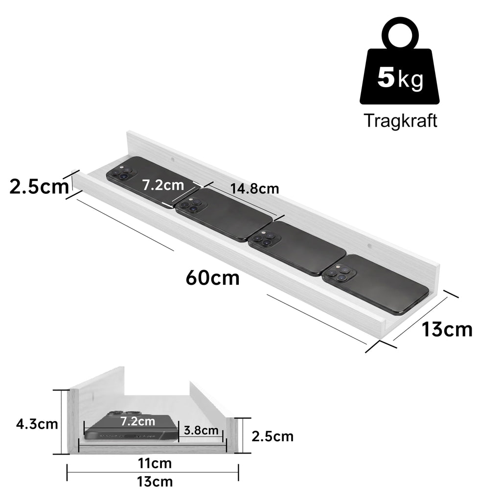 Bilderleiste 2er-Set – Wandregal mit Kanten vorn & hinten, 60 cm