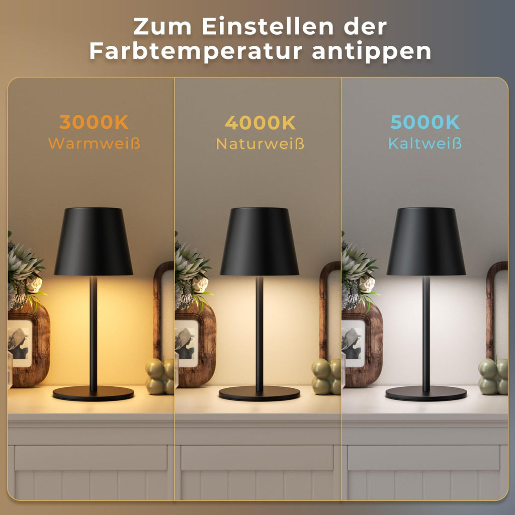 Kabellose Akku-Tischlampe 2er-Set – dimmbar, 3 Lichtfarben, Touch