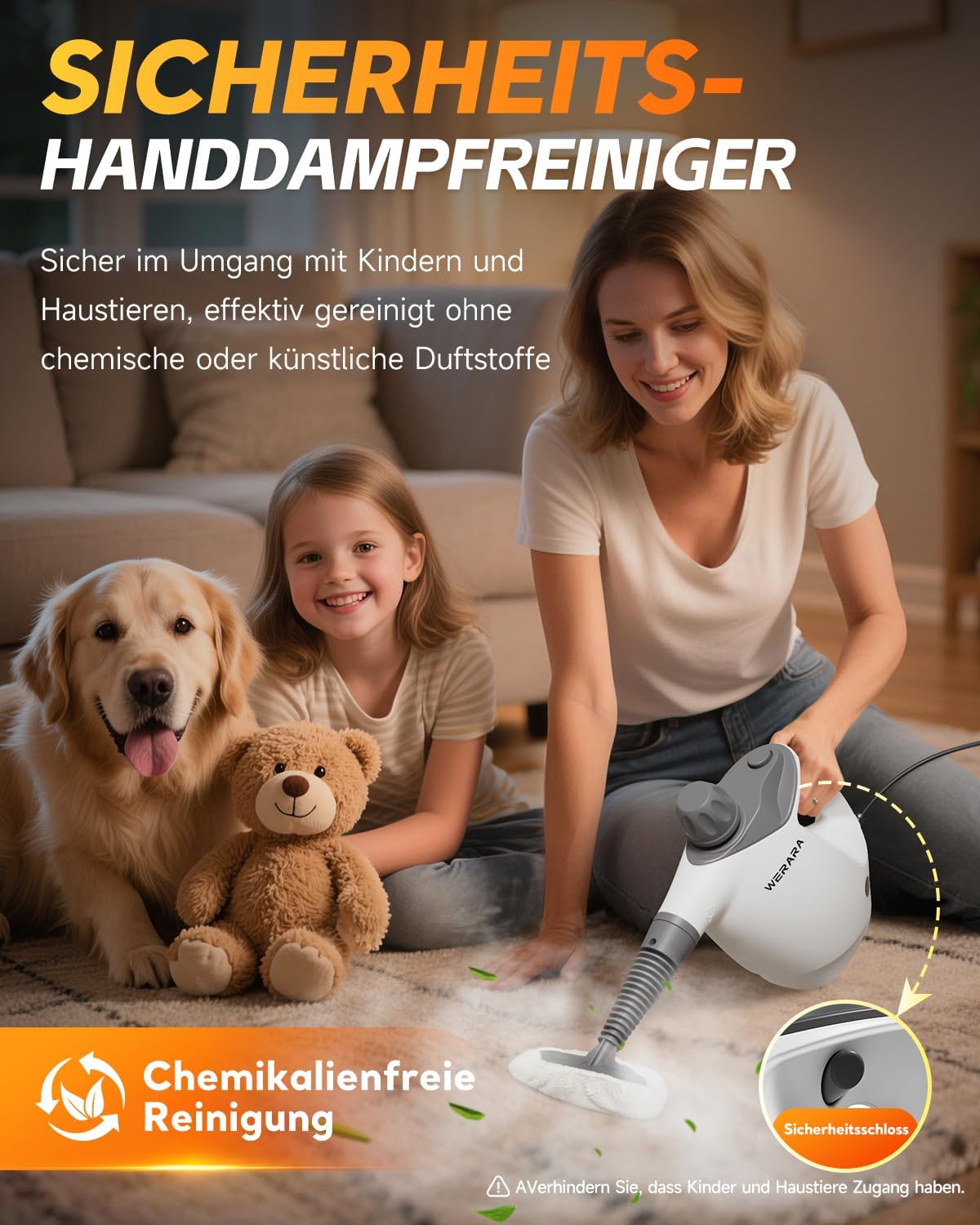 Hand-Dampfreiniger 1050 W mit 500 ml Tank – 16-teiliges Zubehör