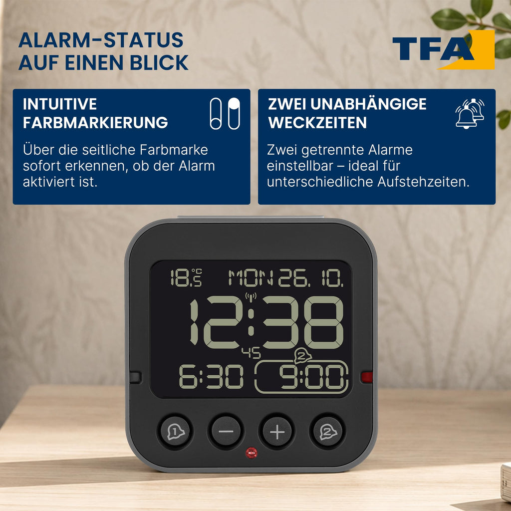 TFA Dostmann Bingo 2.0 Funkwecker – digital, mit Temperaturanzeige