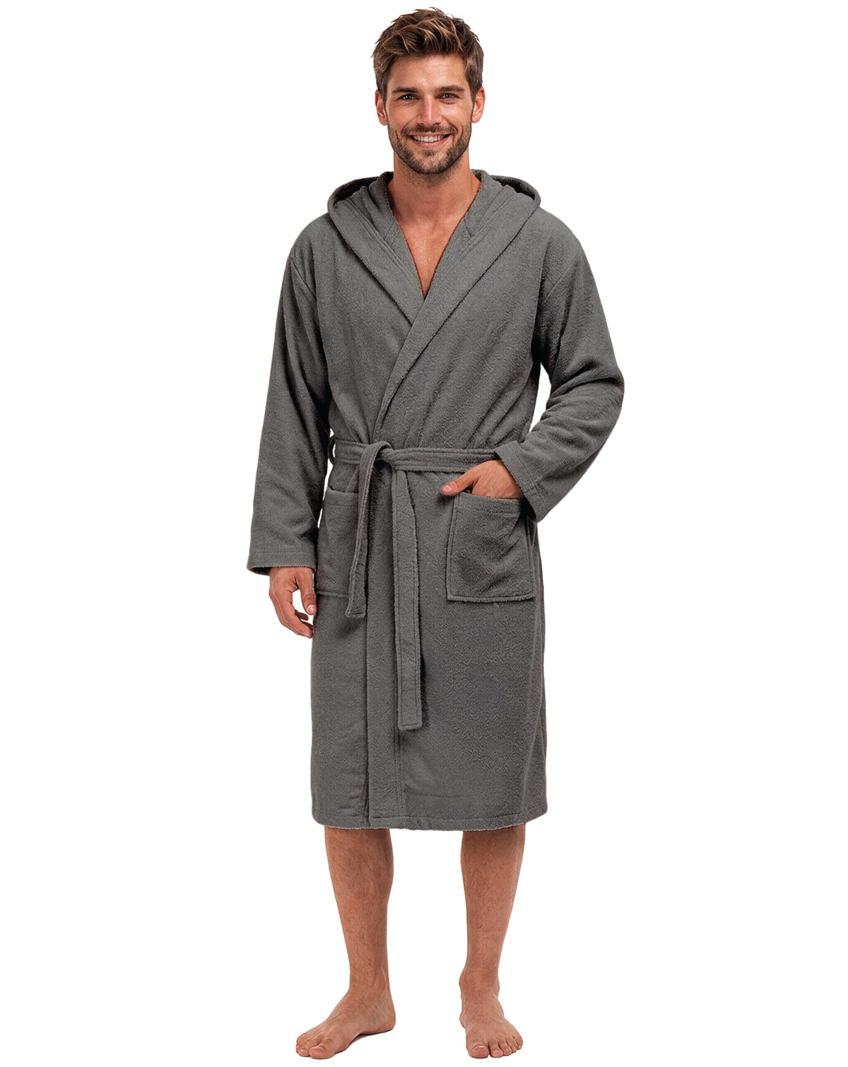 Herren-Bademantel aus Frottee mit Kapuze – 100 % Baumwolle, Oeko-Tex
