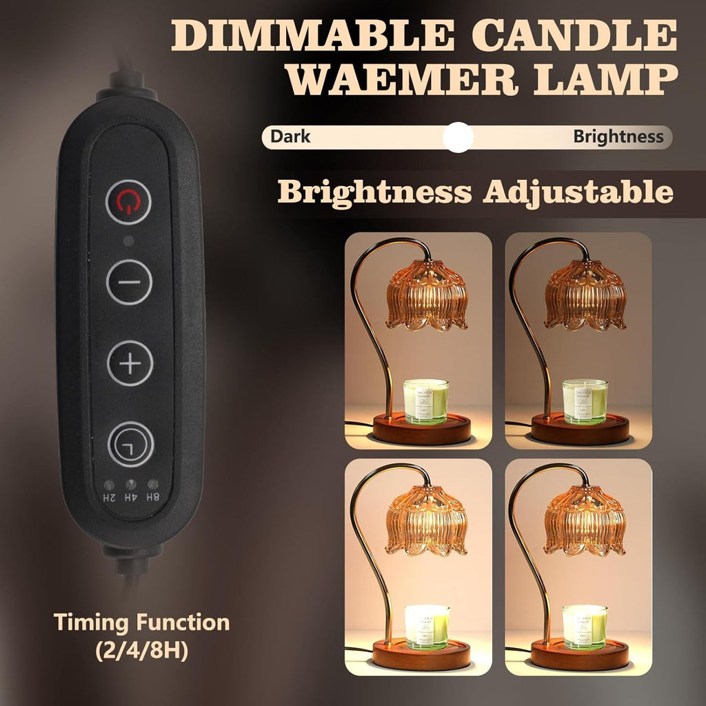 Kerzenwärmer-Lampe mit Dimmer & Timer – Duftkerzen ohne Flamme, Walnuss