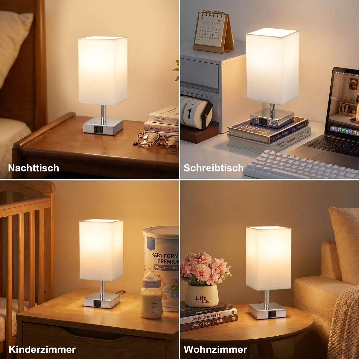 Nachttischlampen Touch dimmbar – 2er Set mit USB-A & USB-C