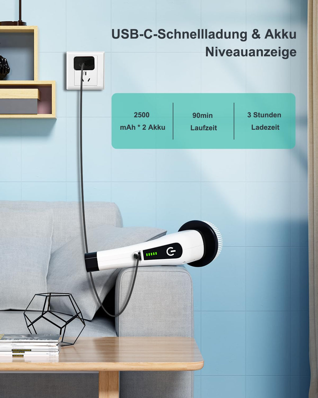 Elektrische Reinigungsbürste mit Akku – 8 Bürstenköpfe, Teleskopstiel