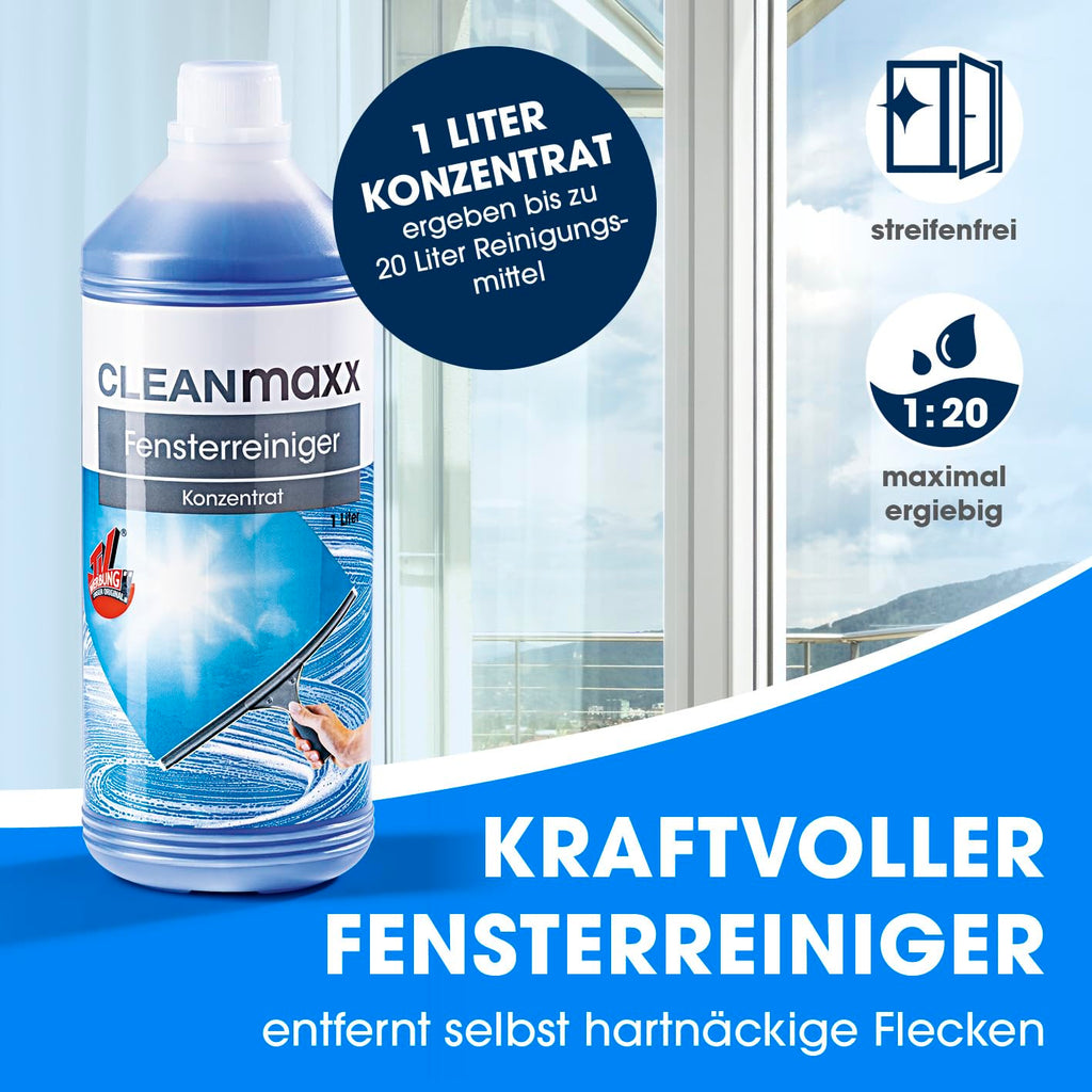 CLEANmaxx Fensterreiniger-Set 7-teilig – mit Eimer & Reinigerkonzentrat