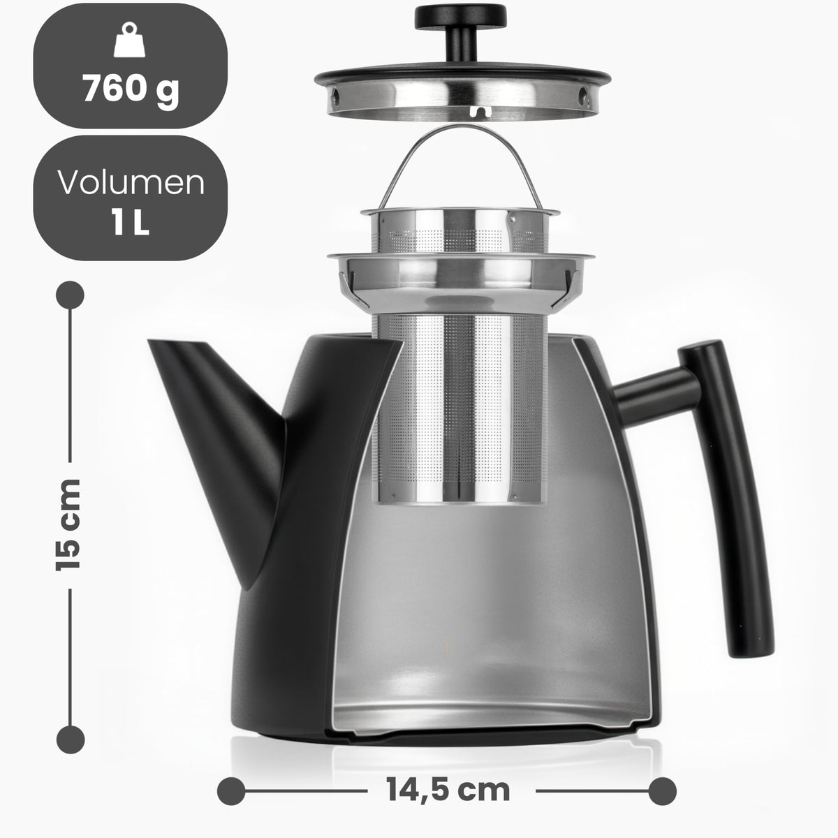 Doppelwandige Thermo-Teekanne mit Sieb – Edelstahl 304