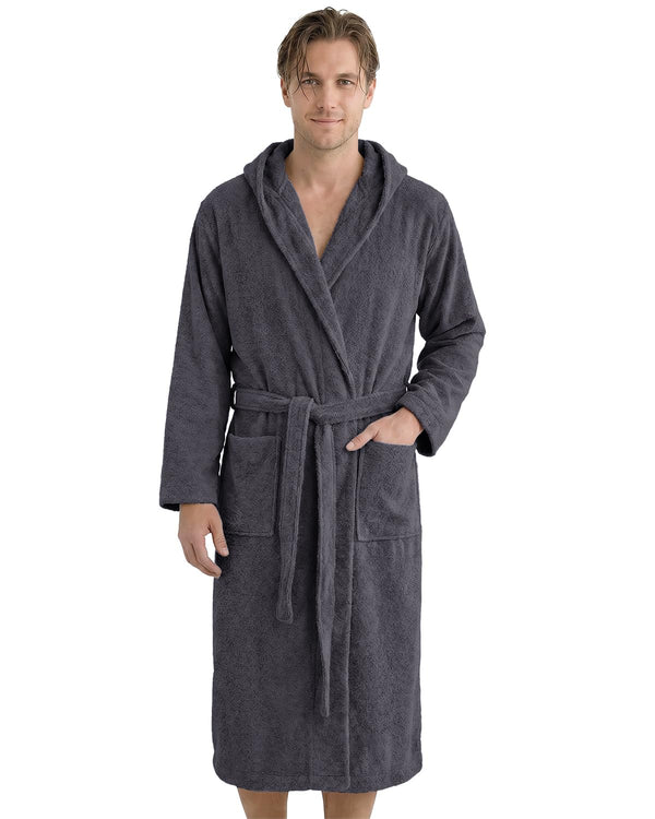 Herren Bademantel aus Frottee mit Kapuze – 100 % Baumwolle