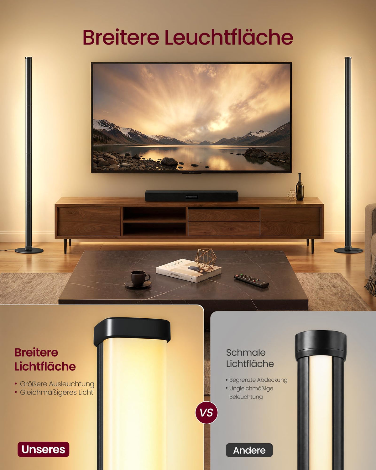 VASAGLE LED Stehlampe dimmbar – 1200 lm, warmweiß