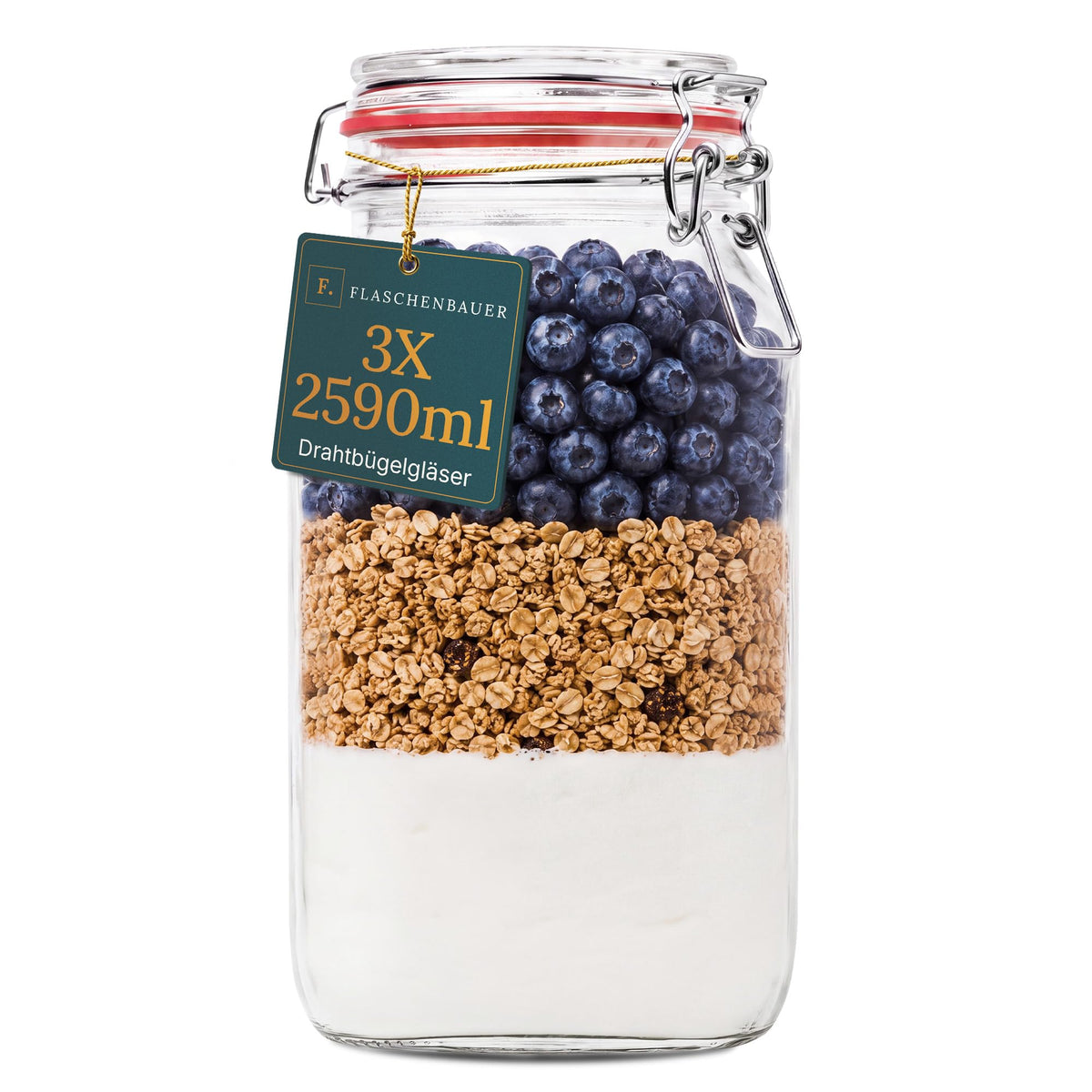 Drahtbügelgläser 1550 ml – 12er Set inkl. Etiketten, Made in Germany