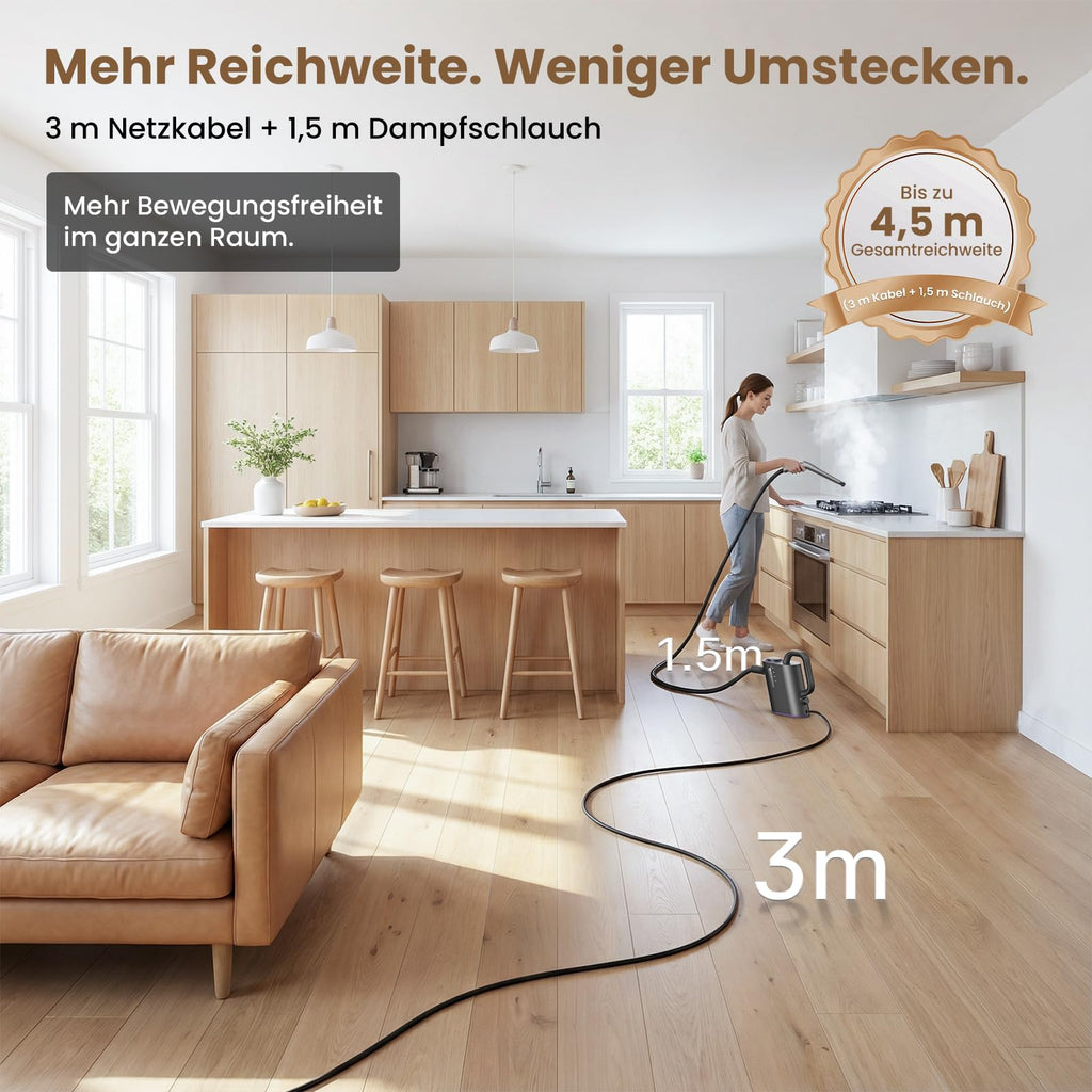 Hand-Dampfreiniger 550 ml – in 15 Sekunden bereit, 16 Aufsätze
