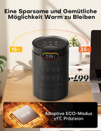 PTC Heizlüfter 1500 W – leise, ECO-Modus, Fernbedienung & Timer