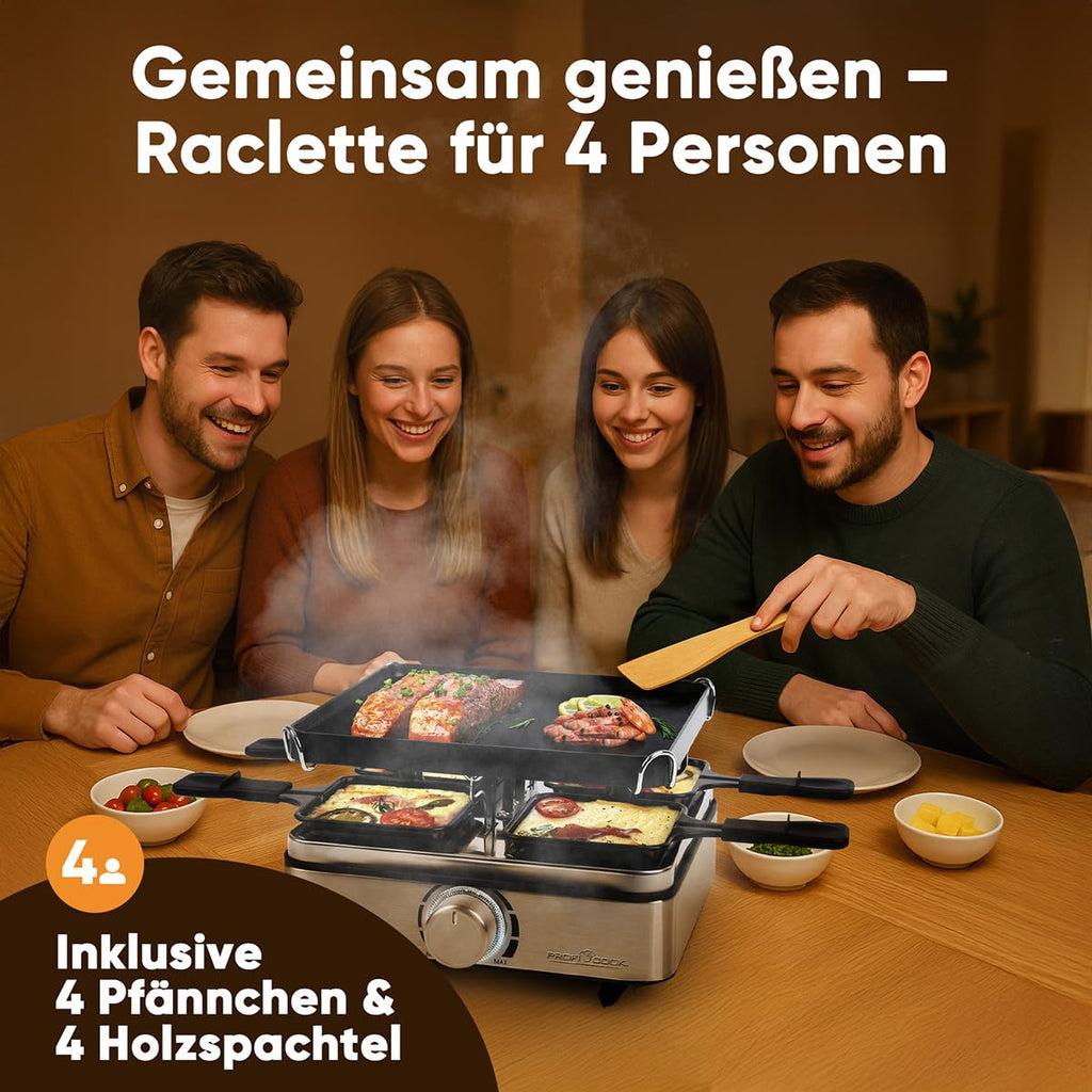 ProfiCook Raclette für 4 Personen mit Wende-Gussplatte