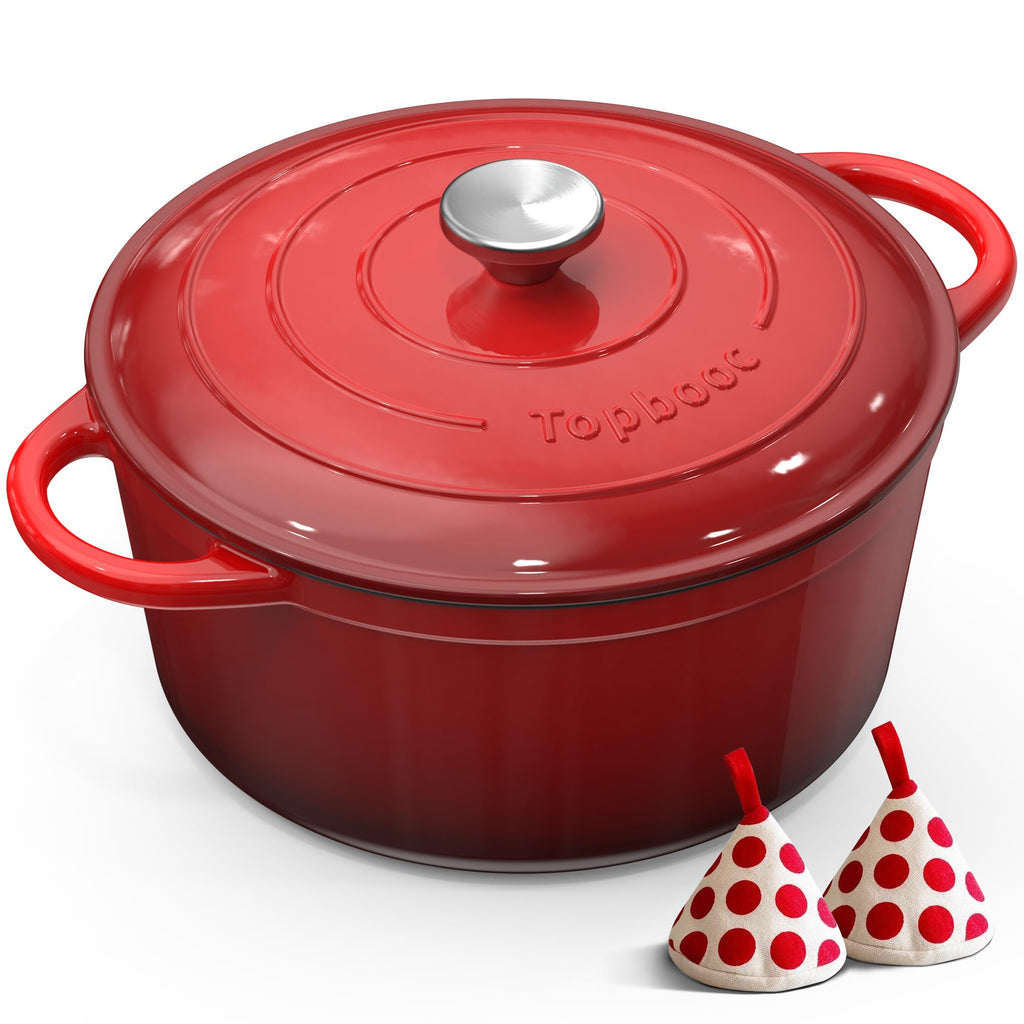 Gusseisen-Brotbacktopf emailliert 26 cm, 5 L – Bräter mit Deckel, Rot
