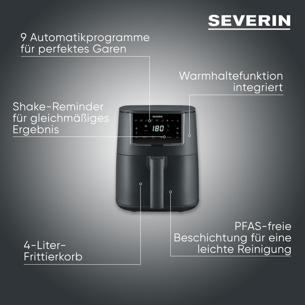 Severin Heißluftfritteuse 4 L – Touch-Display, 8 Automatikprogramme