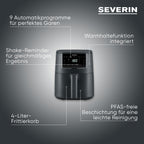 Severin Heißluftfritteuse 4 L – Touch-Display, 8 Automatikprogramme