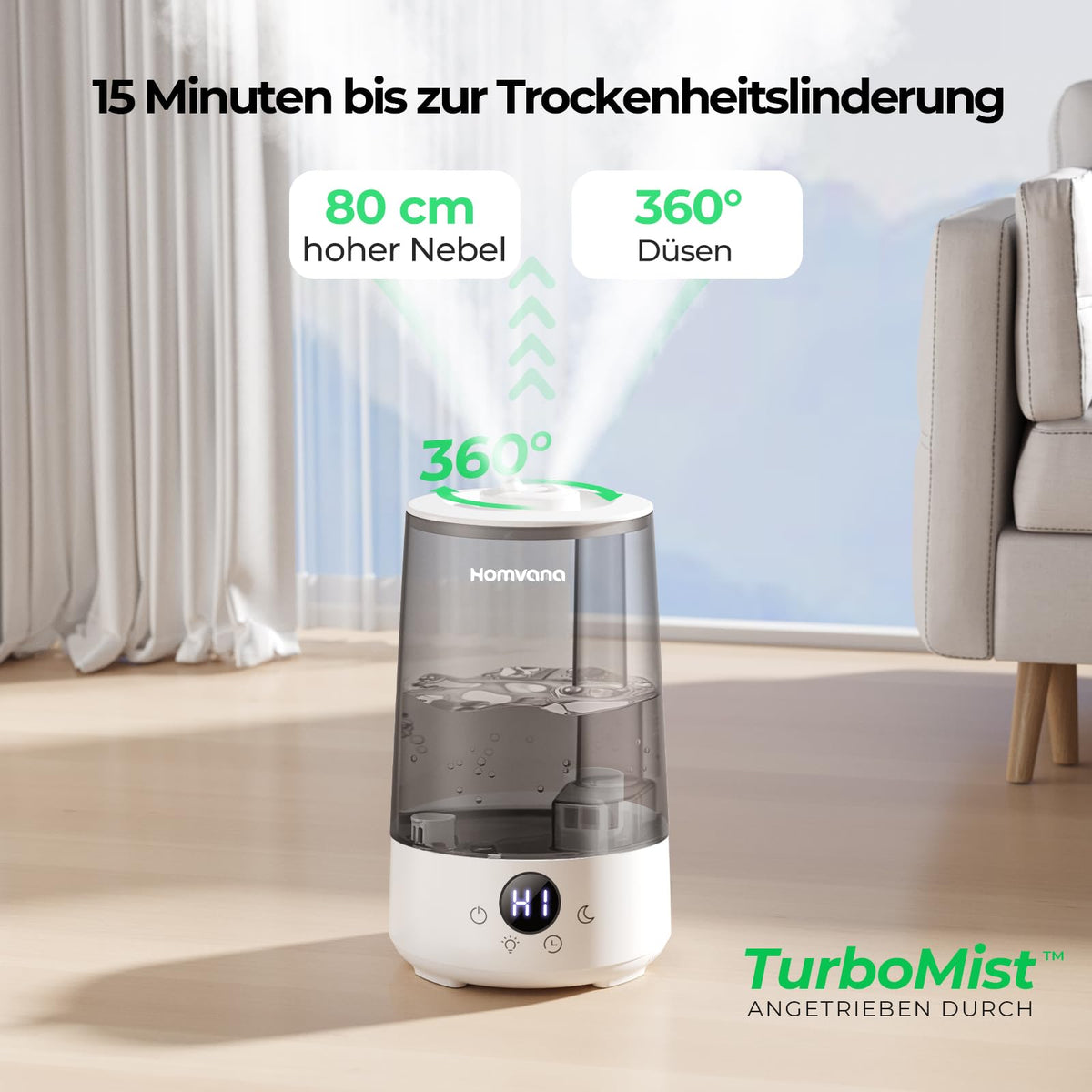 Homvana Luftbefeuchter mit Top-Fill – 3-in-1 mit Aroma & Nachtlicht