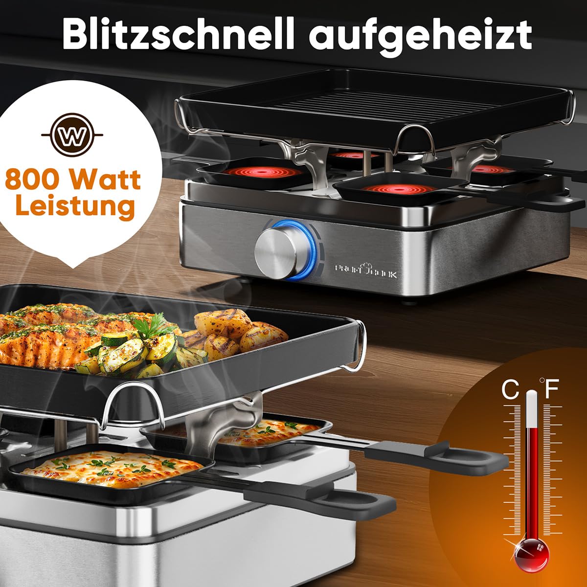 ProfiCook Raclette für 4 Personen mit Wende-Gussplatte