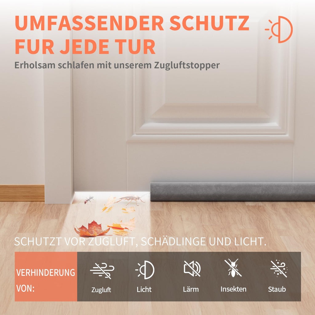 Zugluftstopper für Türen 90–110 cm – ohne Kleben & Bohren, waschbar, Grau