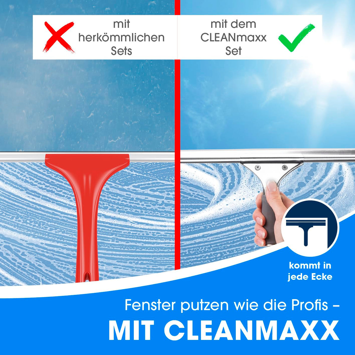 CLEANmaxx Fensterreiniger-Set 7-teilig – mit Eimer & Reinigerkonzentrat