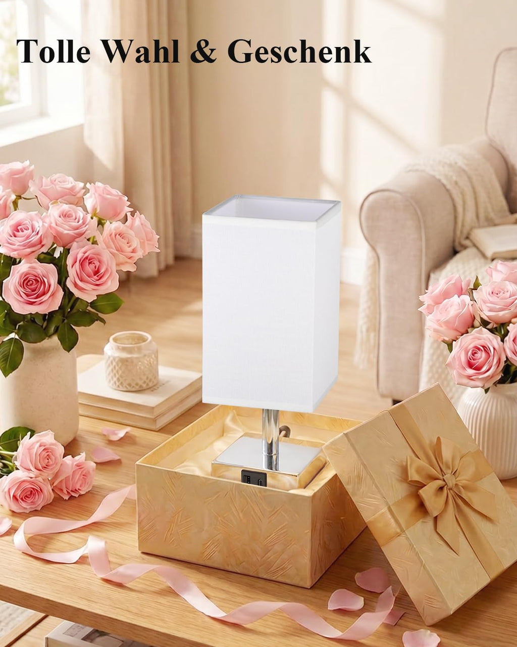 Nachttischlampen Touch dimmbar – 2er Set mit USB-A & USB-C