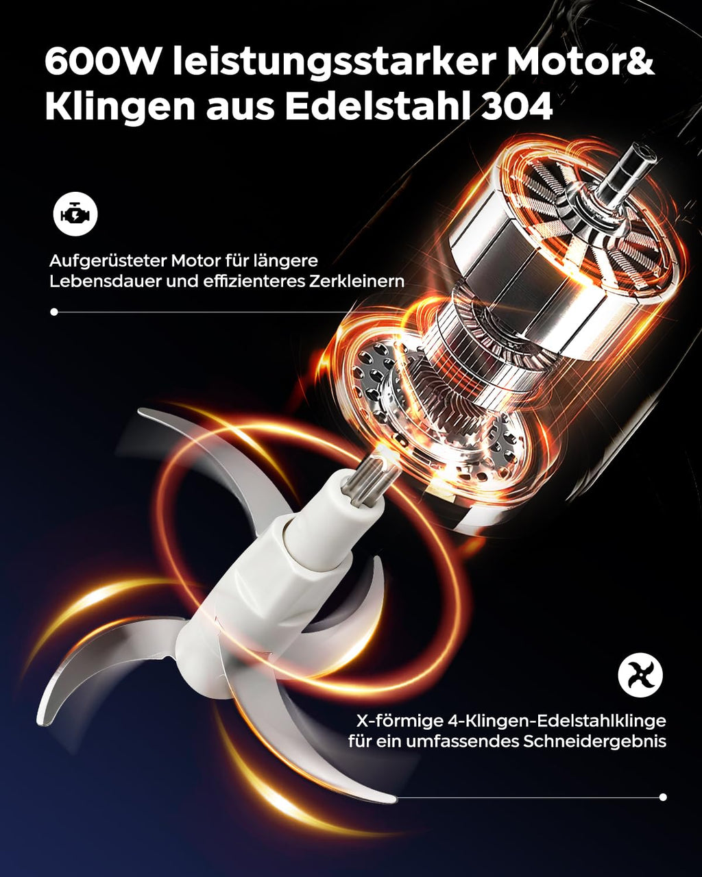 Elektrischer Zerkleinerer mit 2 Behältern – Glas 2 L + Edelstahl 1,8 L, 600 W
