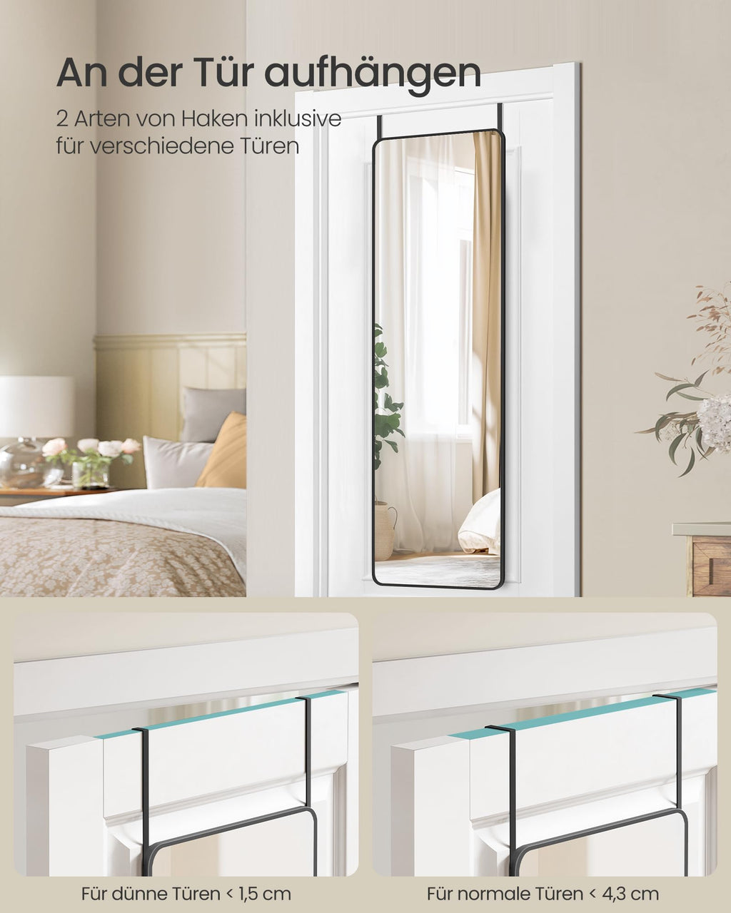 Ganzkörperspiegel 120 x 40 cm – Wand- oder Türmontage