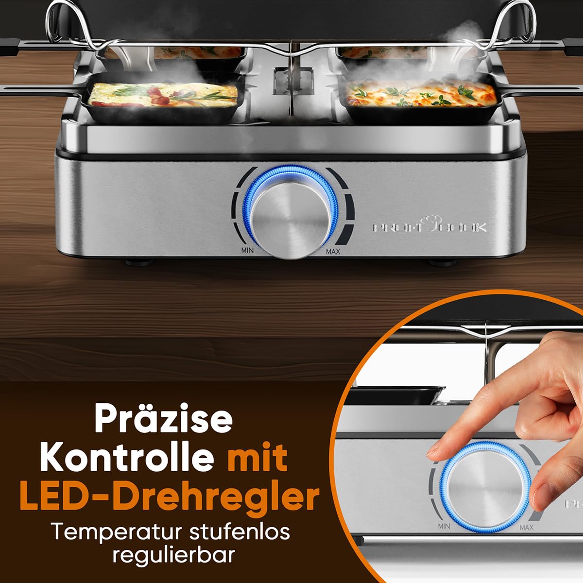 ProfiCook Raclette für 4 Personen mit Wende-Gussplatte